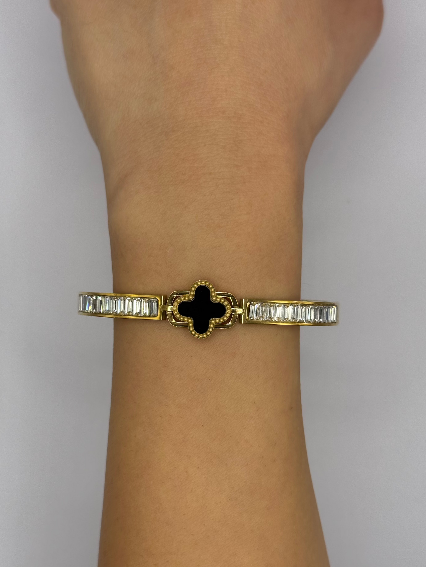 Diamond Clover Cuff Bracelet- Gold