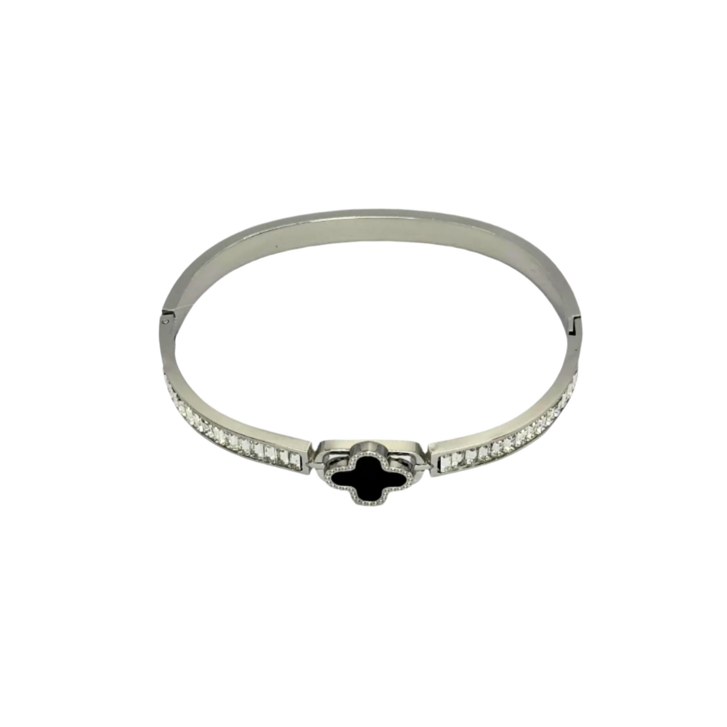 Diamond Clover Cuff Bracelet- Silver