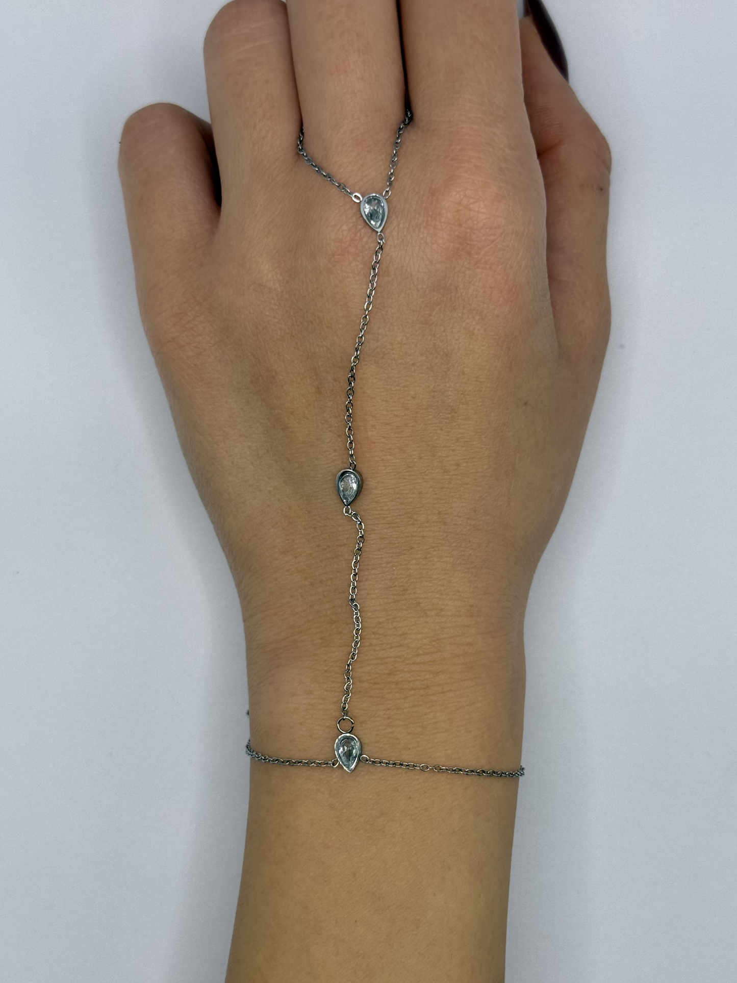Tear Drop Hand Chain in Silver