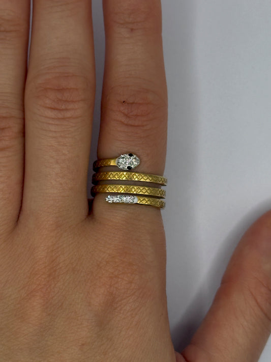 Gold Plated Spiral Snake Head Ring