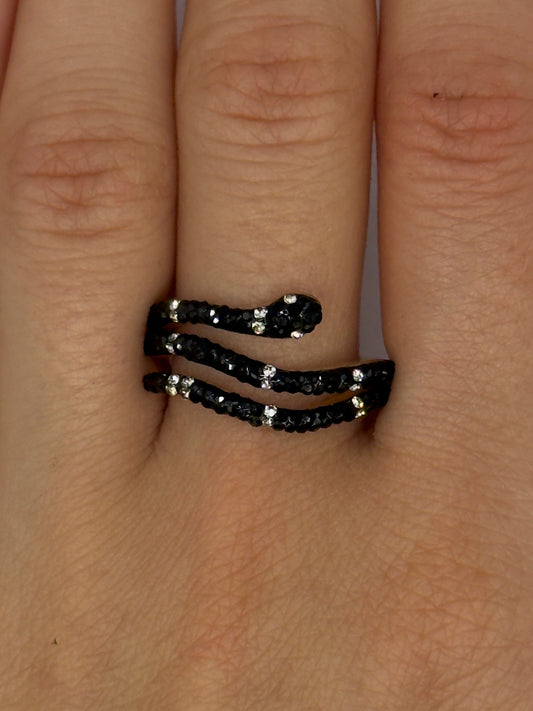 Black and Gold Spiral Snake Head Ring