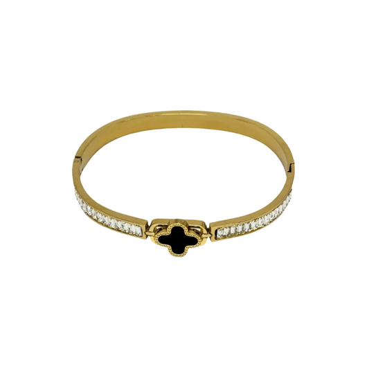 Braccialetto a polsino con trifoglio di diamanti - Oro