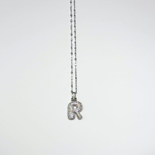Gemma Initial Necklace- R in Silver