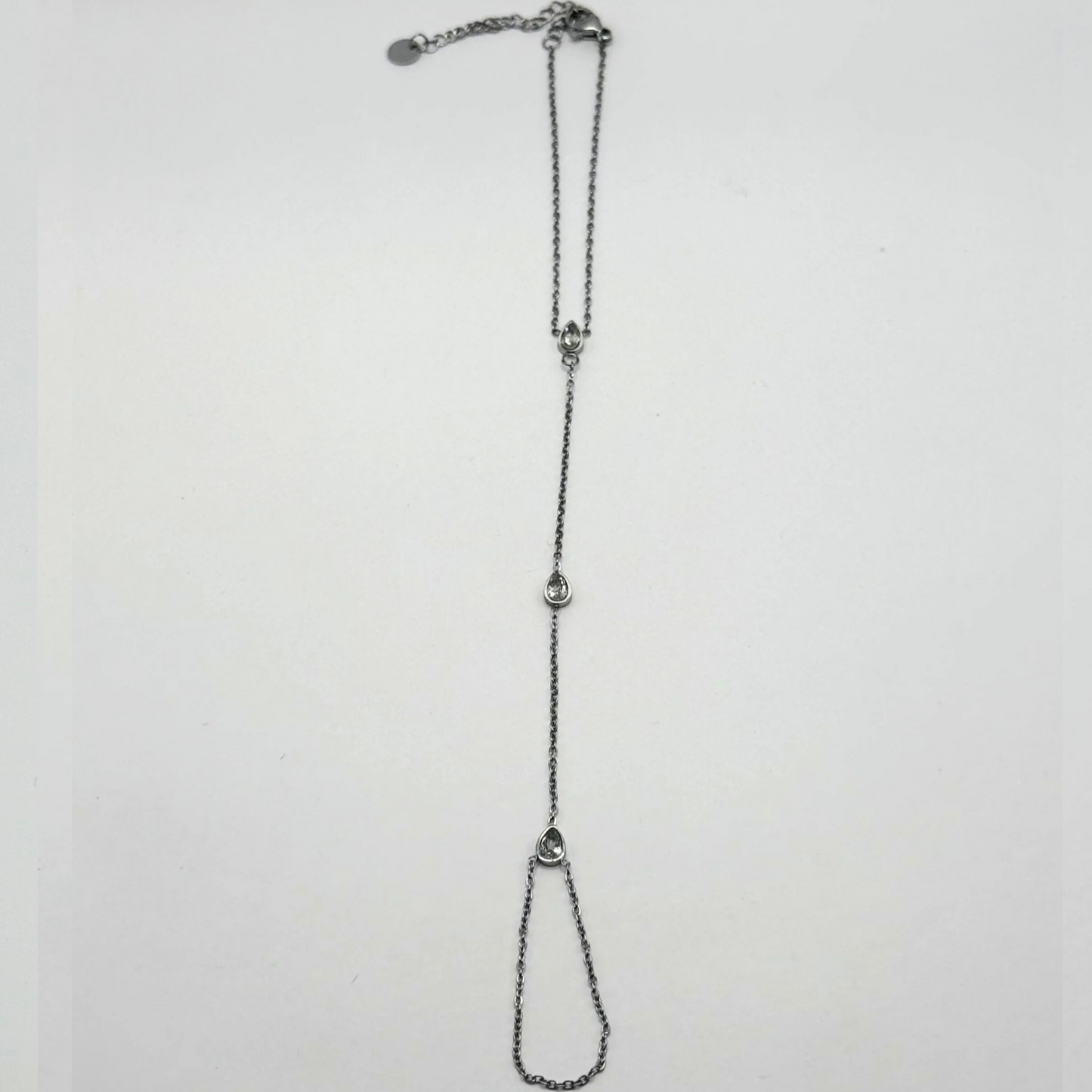 Tear Drop Hand Chain in Silver