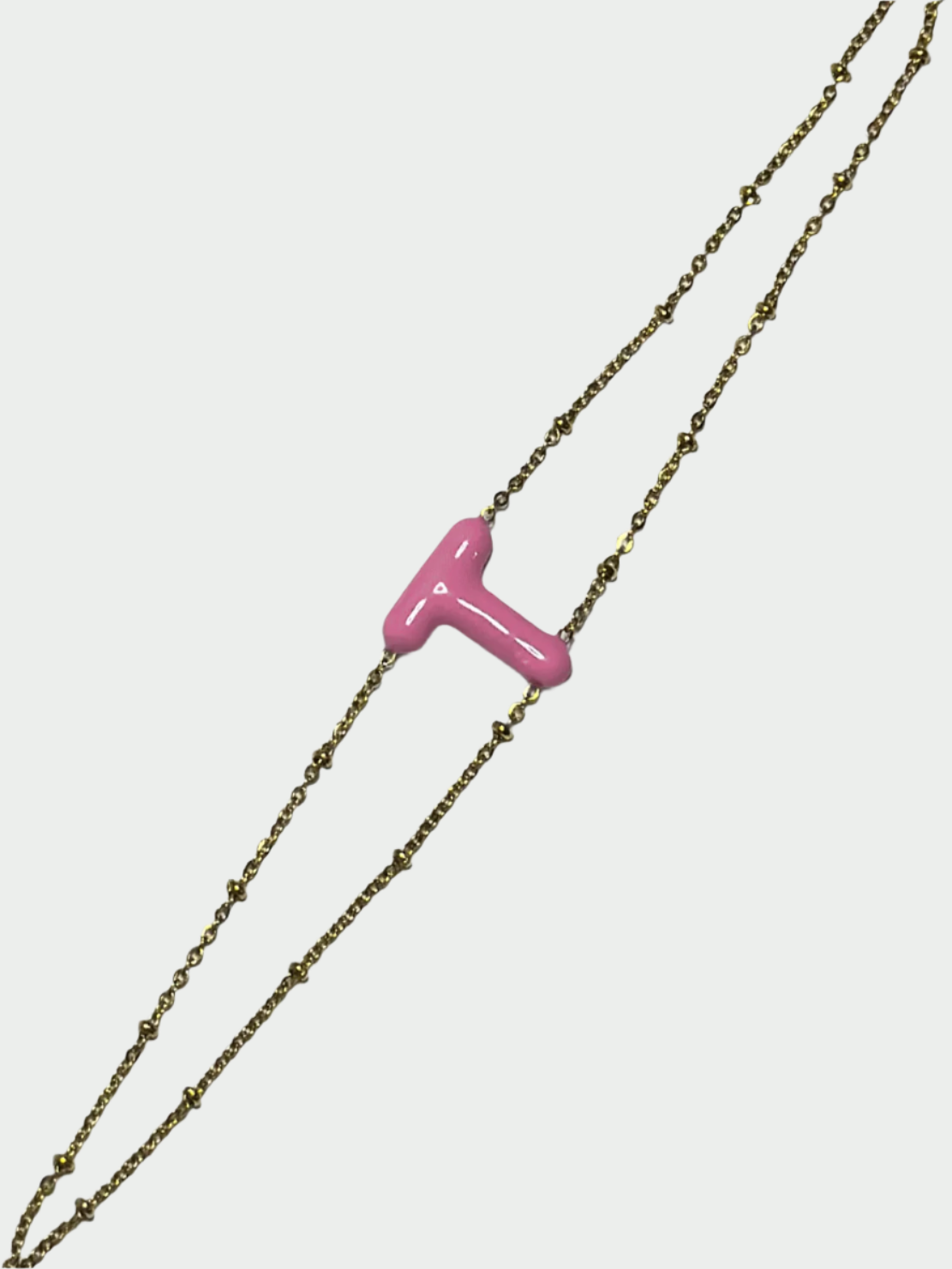 Colorful Initial Bracelet - T (Bubble Pink)