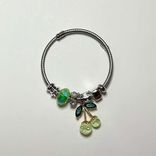 Green Cherry Charm Bracelet