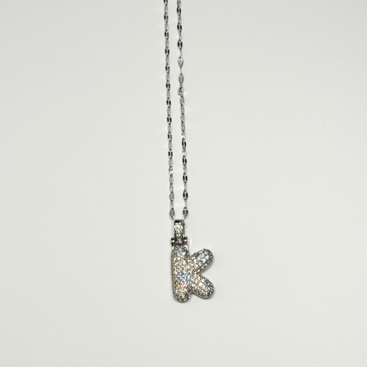 Gemma Initial Necklace- K in Silver
