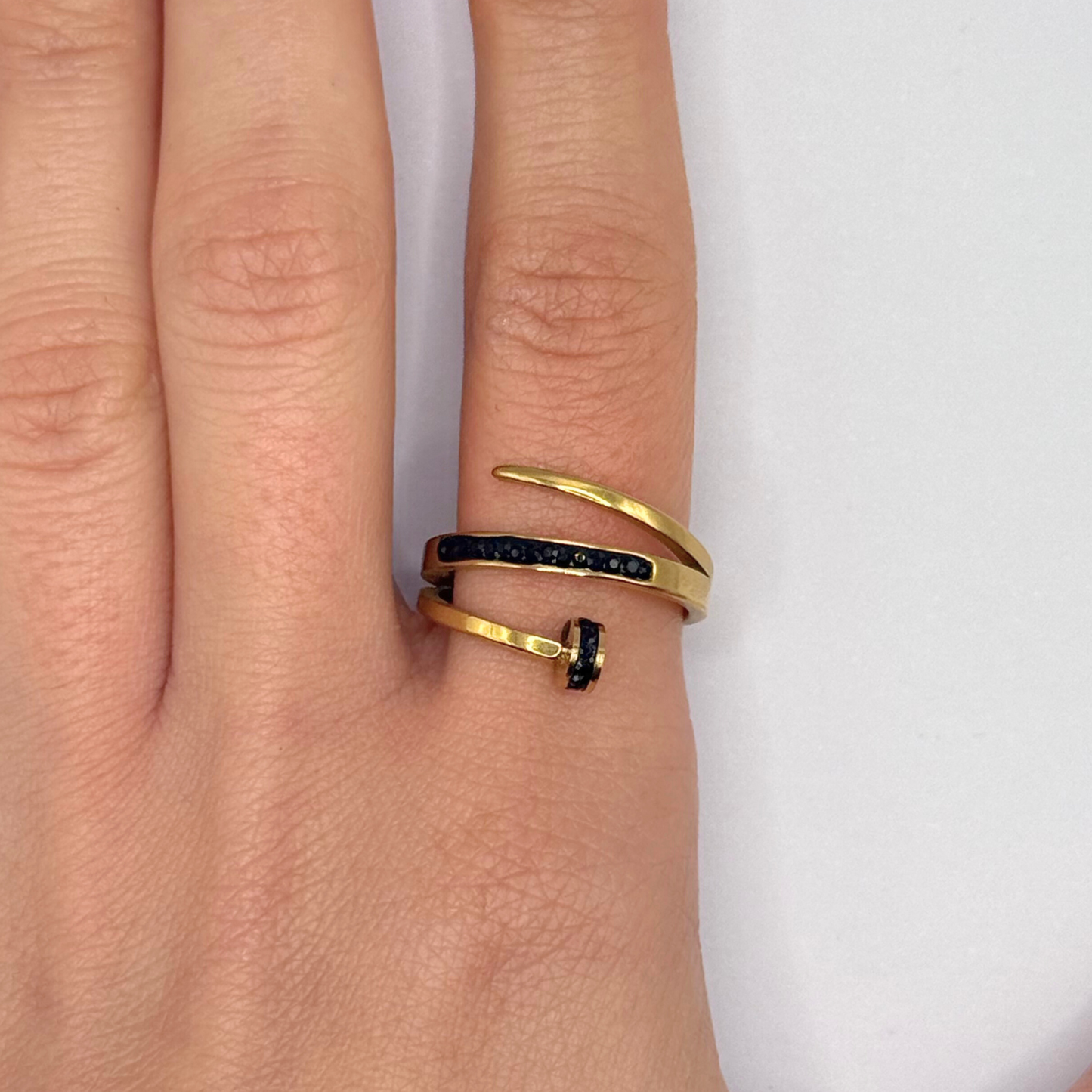 Nail Ring with Black Diamonds