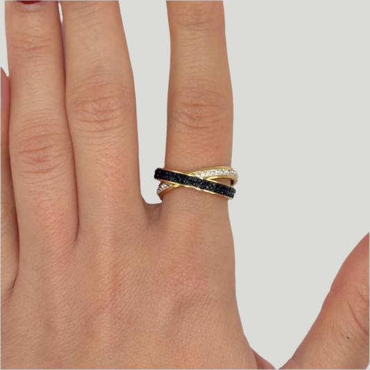 2-Tone Crossed Diamonds Ring