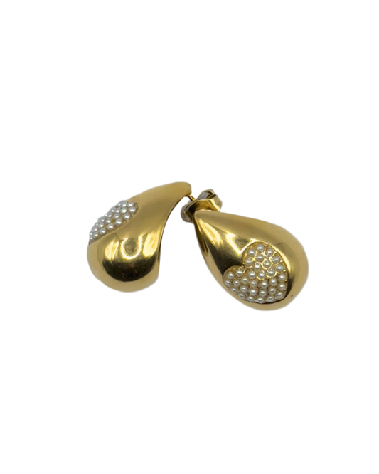 Pearly Heart Rain Drop Earrings