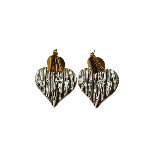 Gold&Silver Mix Heart Earrings