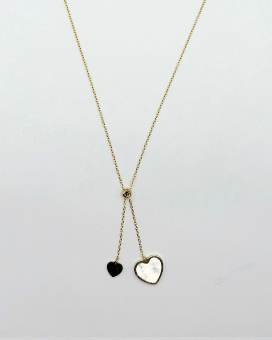 Long Double Heart Marble Necklace